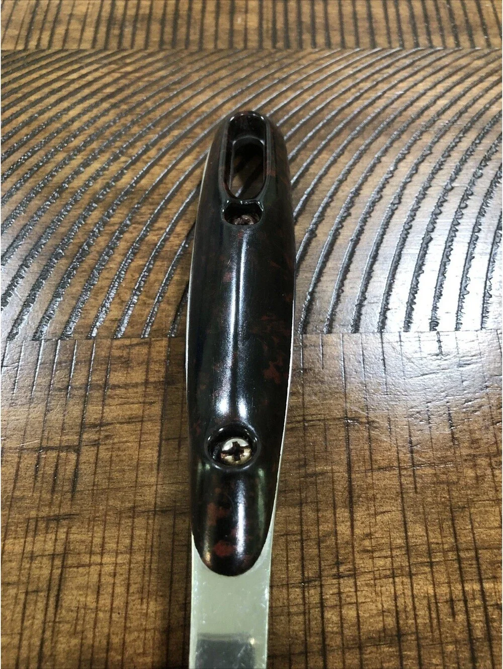 Vtg 14” Stainless Steel Slotted Serving Spoon Faux Tortoiseshell/ Marbled Handle